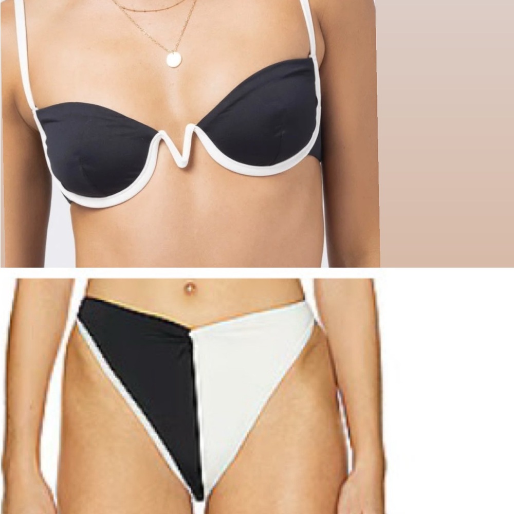 NWT L*Space Nico Black and White Bikini Top Jada Bottoms Set - Picture 2 of 7